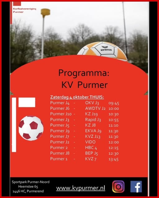 Thuiswedstrijden zaterdag 4 oktober