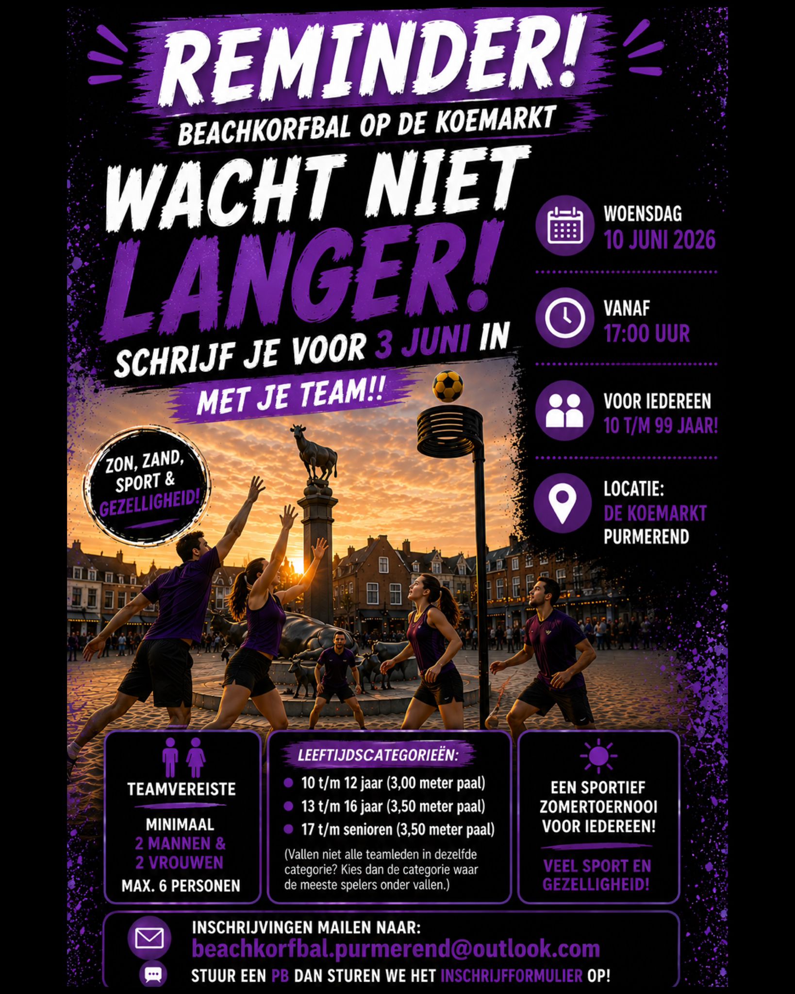 Reminder: inschrijven Purmerend Beach Korfbal